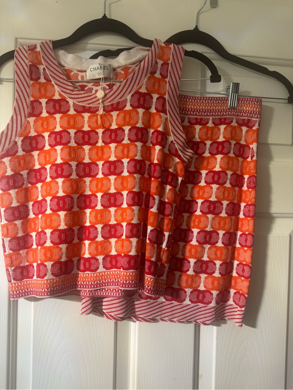 Chanel Orange & Pink Geometric Knit Two-Piece Set